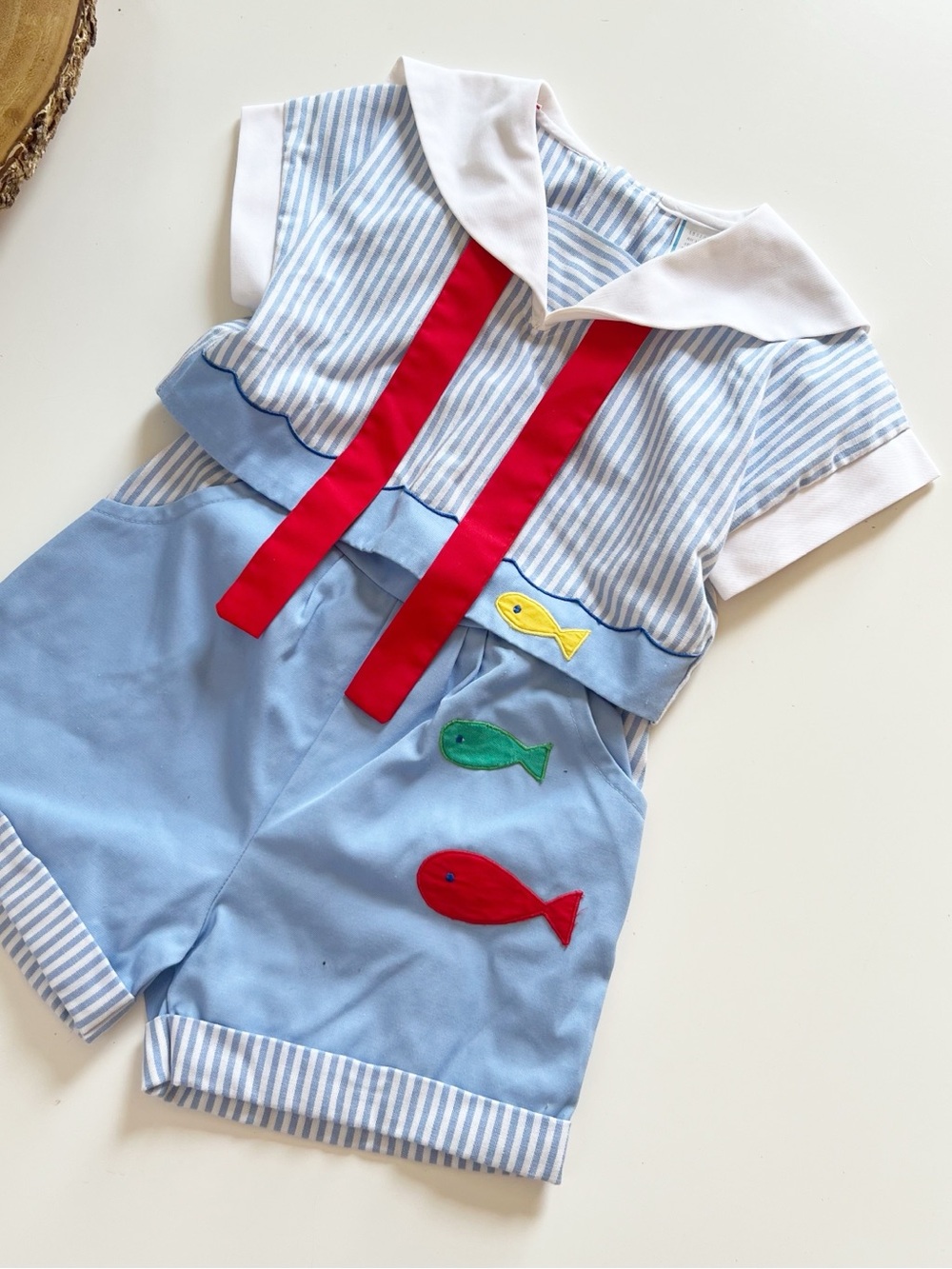 Vintage Two-Piece Blue Fish Appliqué Sailor Set | Size 2